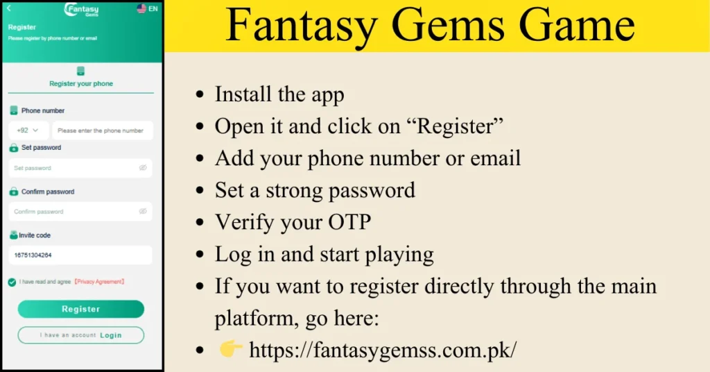 Fantasy Gems Game registration