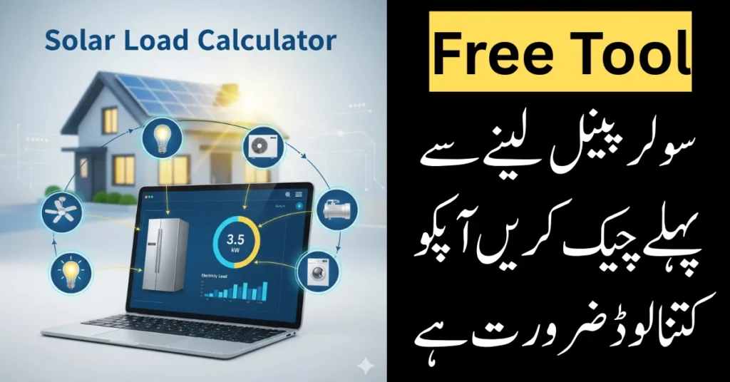 Interactive Solar Load Calculator displaying energy consumption and solar panel sizing for home appliances