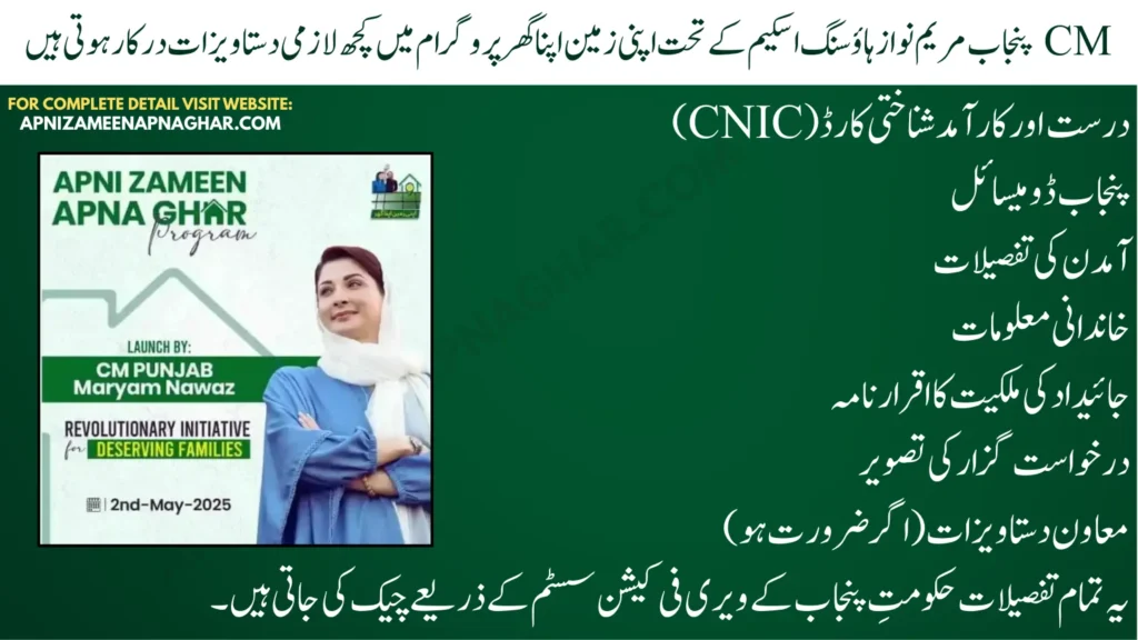 Required Documents for CM Punjab Maryam Nawaz Apni Zameen Apna Ghar Registration