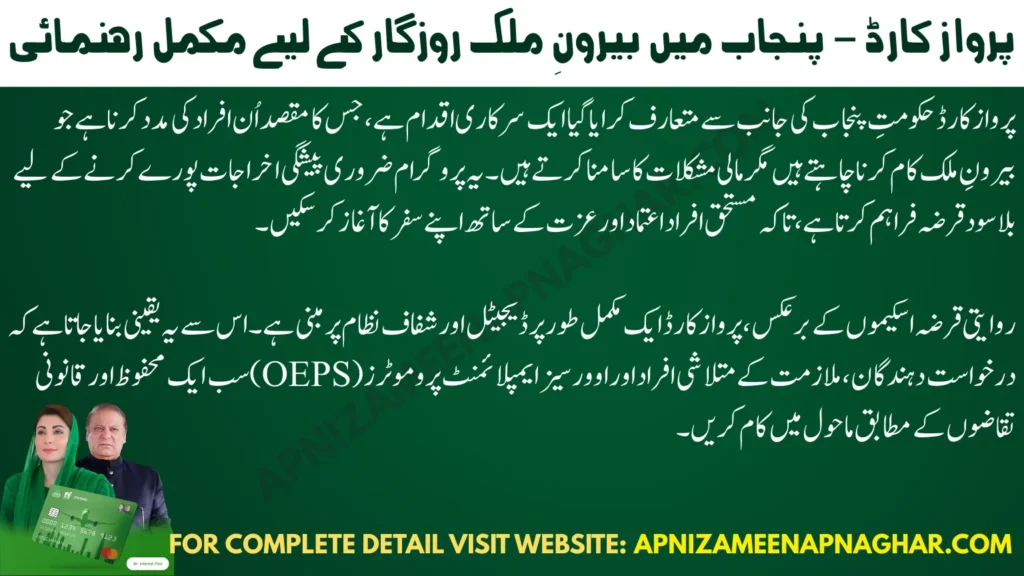 Parwaaz Card by Government of Punjab offering interest-free financial support to skilled workers and job seekers in Punjab for overseas employment