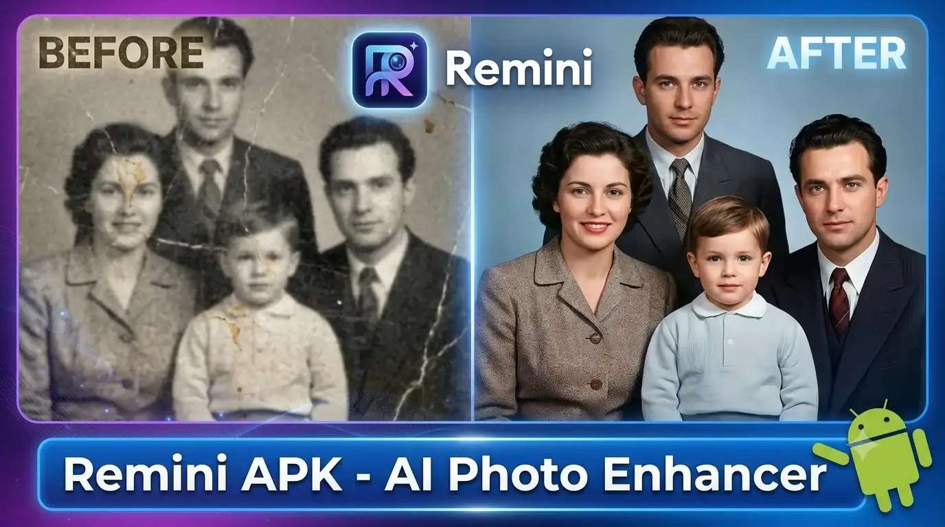 Remini APK Download 2026 – AI Photo Enhancer Before and After Comparison