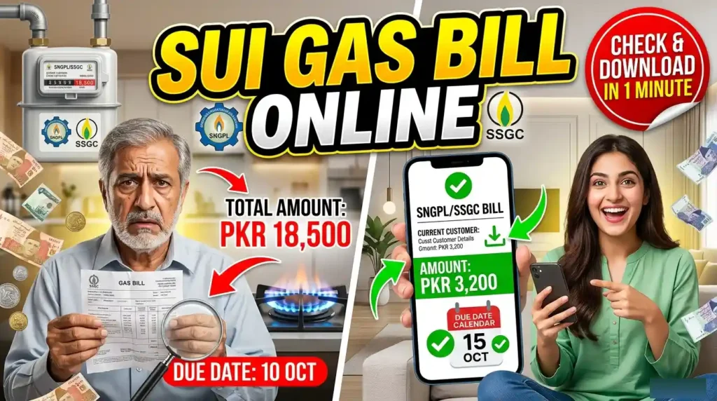 SUI Gas Bill Online guide showing how to check SNGPL and SSGC gas bill using customer number