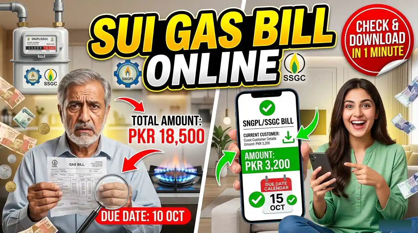 SUI Gas Bill Online guide showing how to check SNGPL and SSGC gas bill using customer number